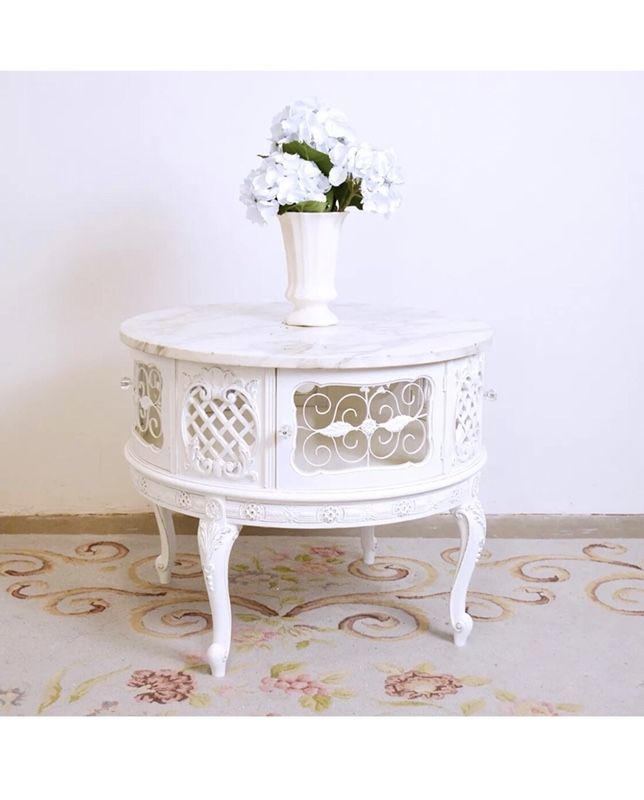 Vintage Rococo Shabby Chic Round Coffee Table White Antique