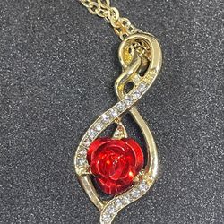 Red Rose Gold And Diamond Accent Pendant And Necklace 
