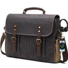 Vintage Mens Messenger Bag 15.6 inches Waterproof Genuine Leather Waxed gray