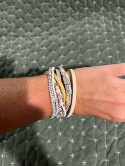 Brand new tan & silver Multi-Strand Crystal Wrap magnetic Bracelet from The Buckle