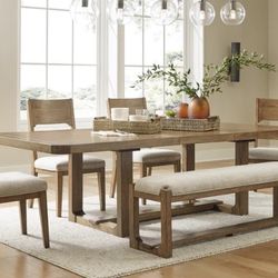 Cabalynn Light Brown Dining Table and 4 Chairs and Bench