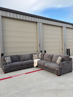 Large Gray Fabric Sectional Sofa