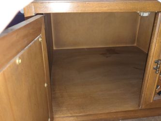 Square end table/ cabinets on wheels made with pecan veneer, '70s style
