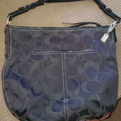 Large COACH signature Hobo Shoulder Bag With Large Outside Pocket 
