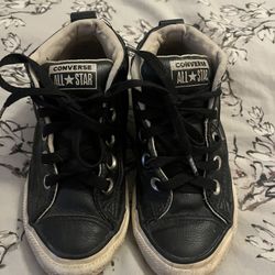 Boys Black Leather Converse 12.5