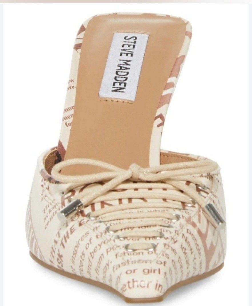 Steve Madden WomensBRIANNE Newspaper Print Corset Heeled Mules Size 8