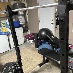 Squat Rack/Bench Press With Plate Storage 