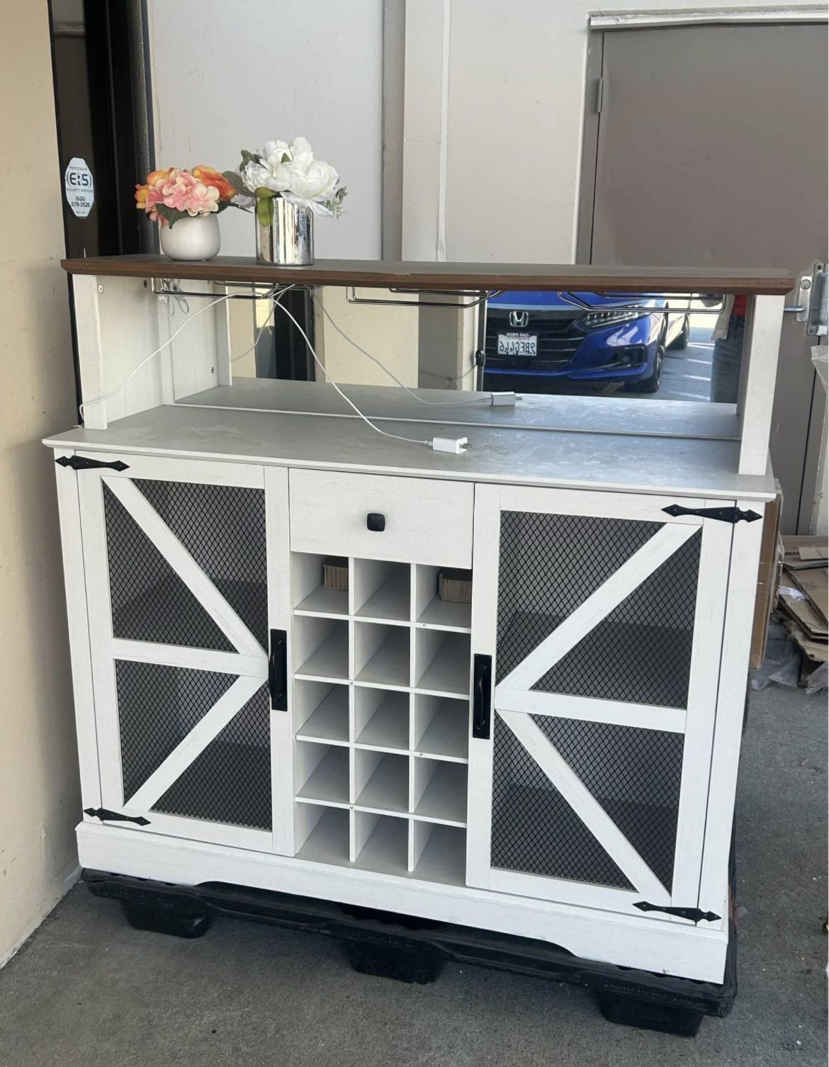 Coffee Bar Cabinet with LED Lights
