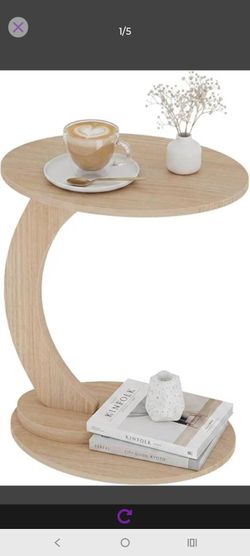 End Table,C Shaped Side Table,CouchTable that Slide Under, Wood Round Table for Couch,Small Sofa Table with Metal Frame for Bedroom,Living Room,Night