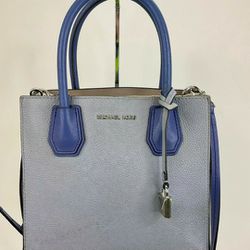 MICHAEL Kors MK Designer Studio Mercer Blue White Pebbled Leather Crossbody Bag Purse Handbag