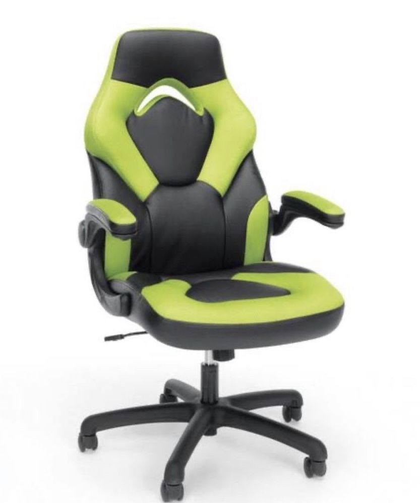 OFM Essentials Collection Racing Style Bonded Leather Gaming Chair, in Green (ESS-3085-GRN)