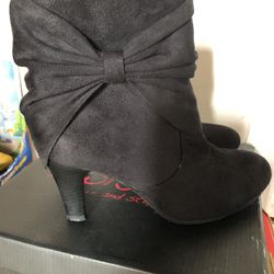 Black Faux Suede Bow Booties 