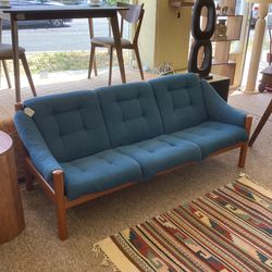 DOMINO MOBLER Mid Century Danish Teak Blue Sofa