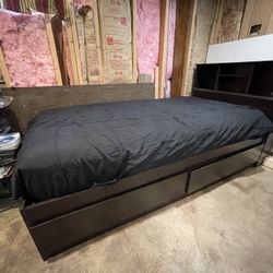 Twin Bed Frame with Storage Drawers & Headboard + Mattress
