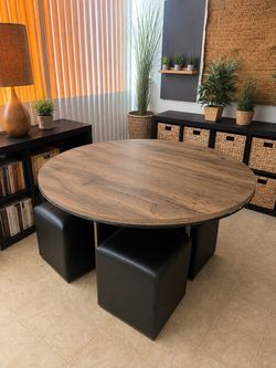 Large Round Wood Dining Table / Kitchen Table on Metal Frame