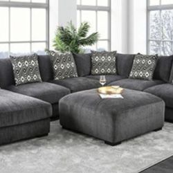 Brand New Grey Super Plush Chenille Sectional Sofa (Ottoman Sold Separately)