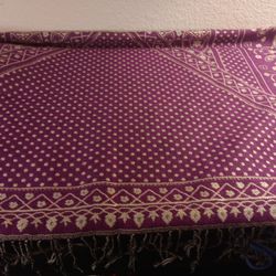 GORGEOUS Genuine 100% Pashmina Silk 28"x75" JAMAWAR Dual Tassled Purple Shawl.

