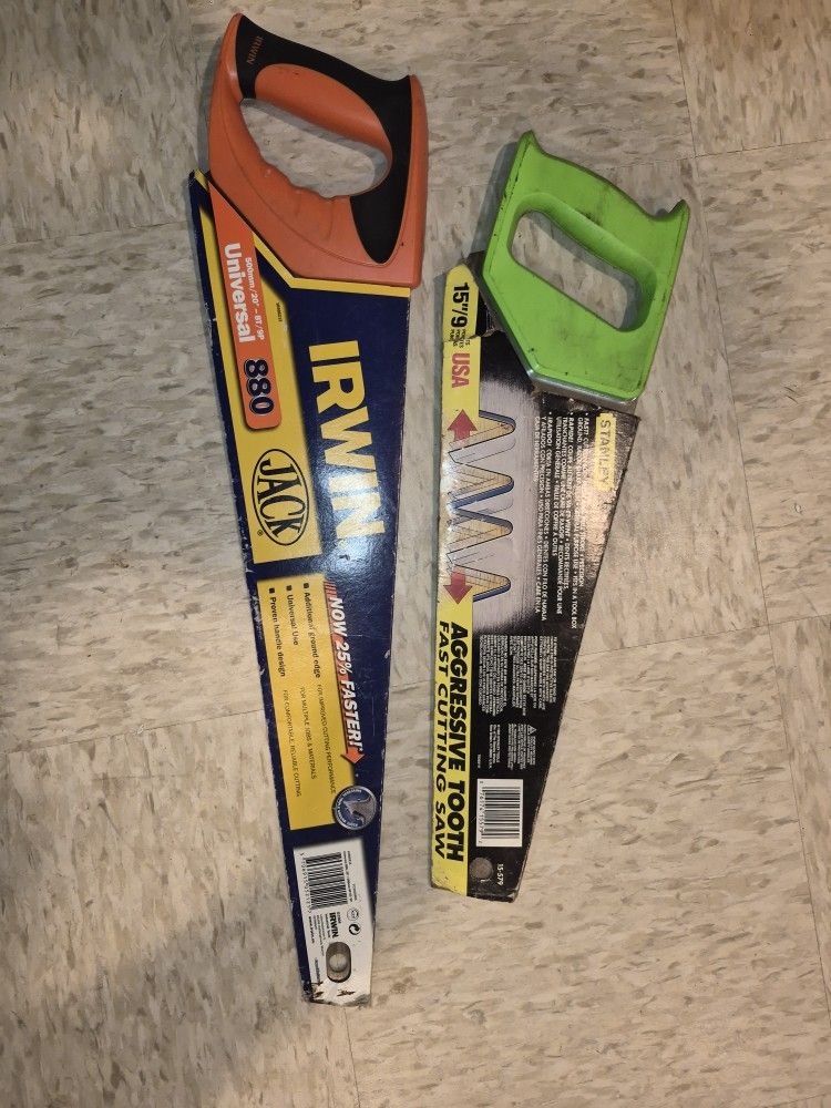 (2) Hand Saw's; Irwin Universal 880 20" (Never Used) & Stanley 15" (Used Once) Saw's