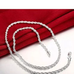 BRAND NEW .925 STERLING SILVER ROPE NECKLACE 22" LONG