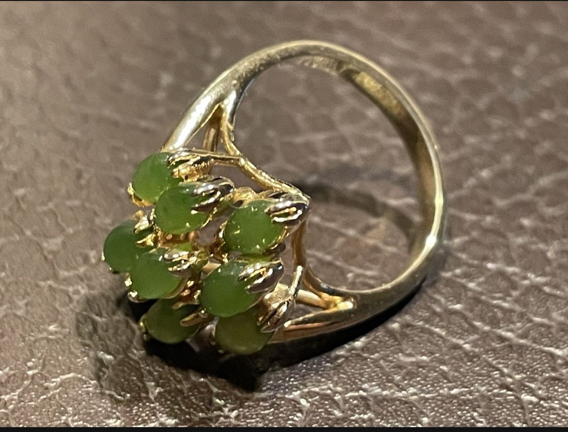 Ring Gold Plated with green Nephrite