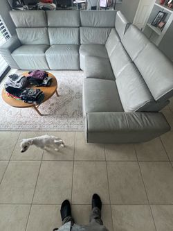 Gray Leather Sectional Counch