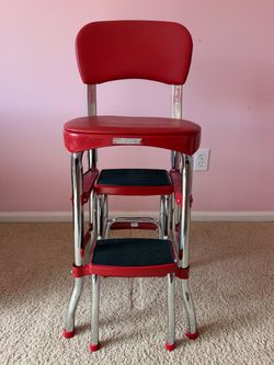 COSCO-style red-and-chrome kitchen chair/step stool