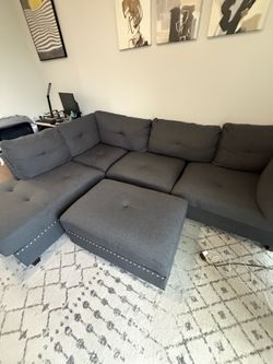 Alcott Hill Charlemont Gray Sectional w Ottoman (103" x75")