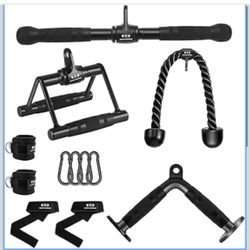 Gym Equipment Cable Machine Attachment Set, LAT Pulldown Attachments & Tricep Rope