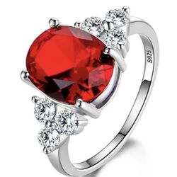 Classic 925 sterling silver Ruby Wedding Ring 