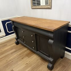 Solid Wood Buffet; Wood Top, Black Body, Velvet Lined Storage 