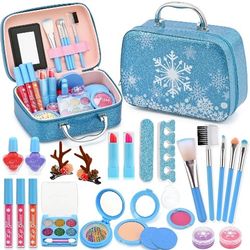 Real Washable Makeup Kit for Girls - Non-Toxic Kids Play Make Up Set Toy for Toddlers Children, Princess Toys Birthday Ideas for Ages 5 6 7 8 9 10 11 