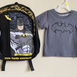 Batman Backpack And Batman Shirt 3T