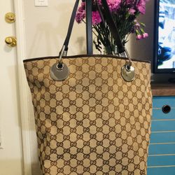 AUTHENTIC - Gucci Brown-Beige Canvas Eclipse Tote Bag 