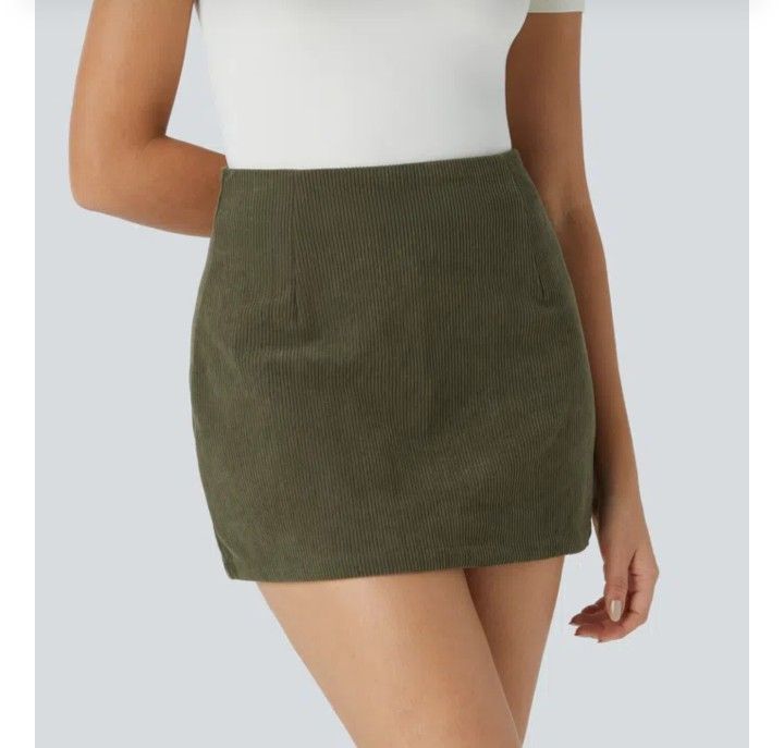 NEW Halara High Waisted 2-in-1 A Line Mini Corduroy Casual Skirt