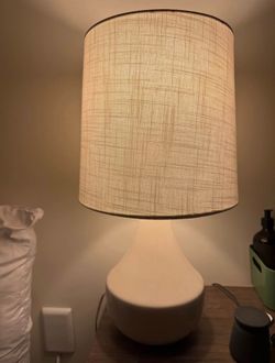 White Ceramic Table Lamp with Linen Shade