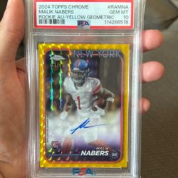 2024 Topps Chrome Malik Nabers Rookie Auto Yellow Geometric /75 PSA 10