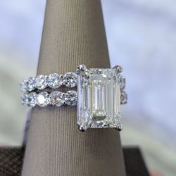6.07Ctw Emerald Diamond Ring Set