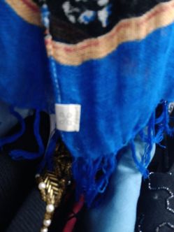 Blue Woven Scarf with Fringe