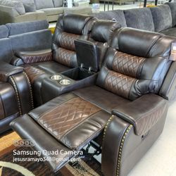 Phoenix Brown Leather 🤎 Recliners Sofa,🛋️ Loveseat and Swivel Chair 🪑 Not check Credit 🧡 Same Day Delivery 🚚 $1749❤‍🔥❤‍🔥❤‍🔥
