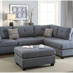 3 PC SECSIONAL SOFA  BLUE GREY  NEW IN BOX ☎️ 1714586,2564 PICK UP PRICE 