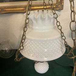 Vintage Hanging Hobnail Milk Glass lamp