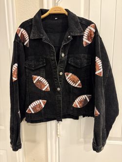 Women's Cropped Corduroy Jacket Football Sequin Patched Short Jacket Coat