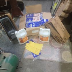 (144pairs)Marigold Industrial 18mil Chem Resistant Gloves,2 Gals Total360 Cleaner & (2)GOJO dispensers