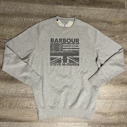 Barbour Men's Jumper L Grey Steve McQueen Crew Neck W Graphic Print