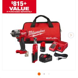 M18 FUEL 18V Cordless Mid Torque 1/2 in. Impact Wrench w/ M12 FUEL 3/8 in. Ratchet & Battery/Charger Combo Kit