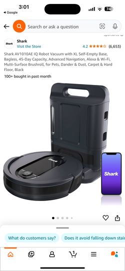 Shark AV1010AE IQ Robot Vacuum with XL Self-Empty Base, Bagless, 45-Day Capacity, Advanced Navigation, Alexa & Wi-Fi, Multi-Surface Brushroll, for Pet