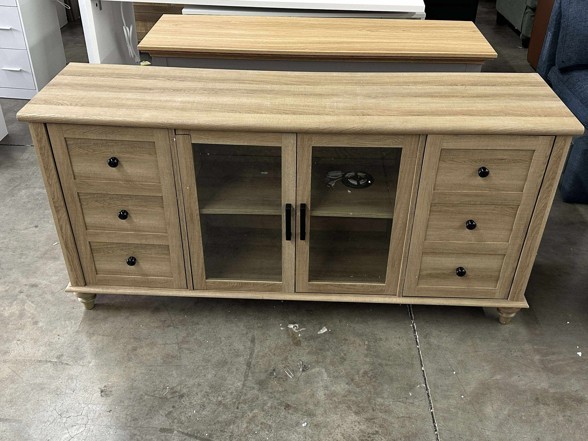 Farmhouse TV Stand with Yellow LED Light for Console Table Storage Cabinet 58'(damage