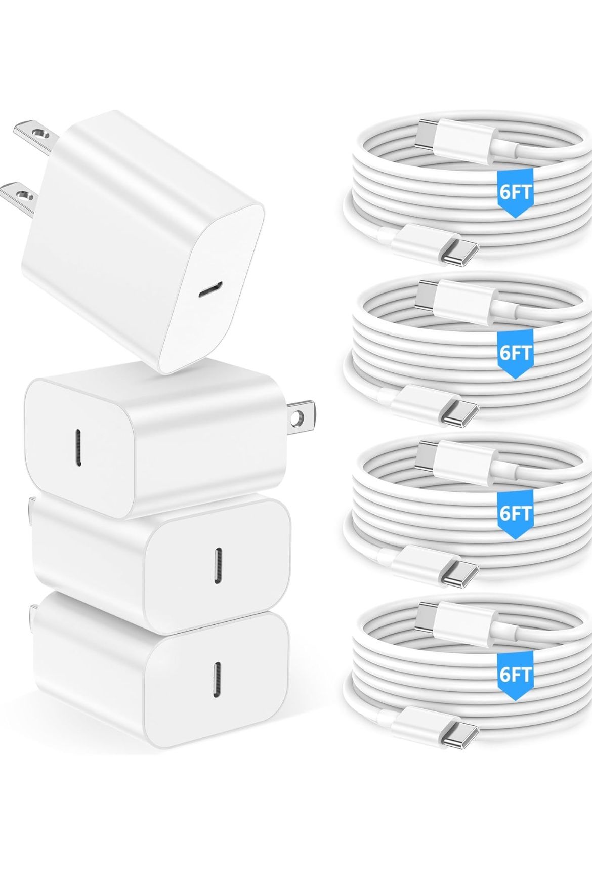 iPhone 15 16 Charger,iPad Charger 4Pack 6FT USB C to C Charging Cable Cord with 4Pack 20W iPhone Fast Charger Block for iPhone 16/16 Pro/15/15 Pro,iPa