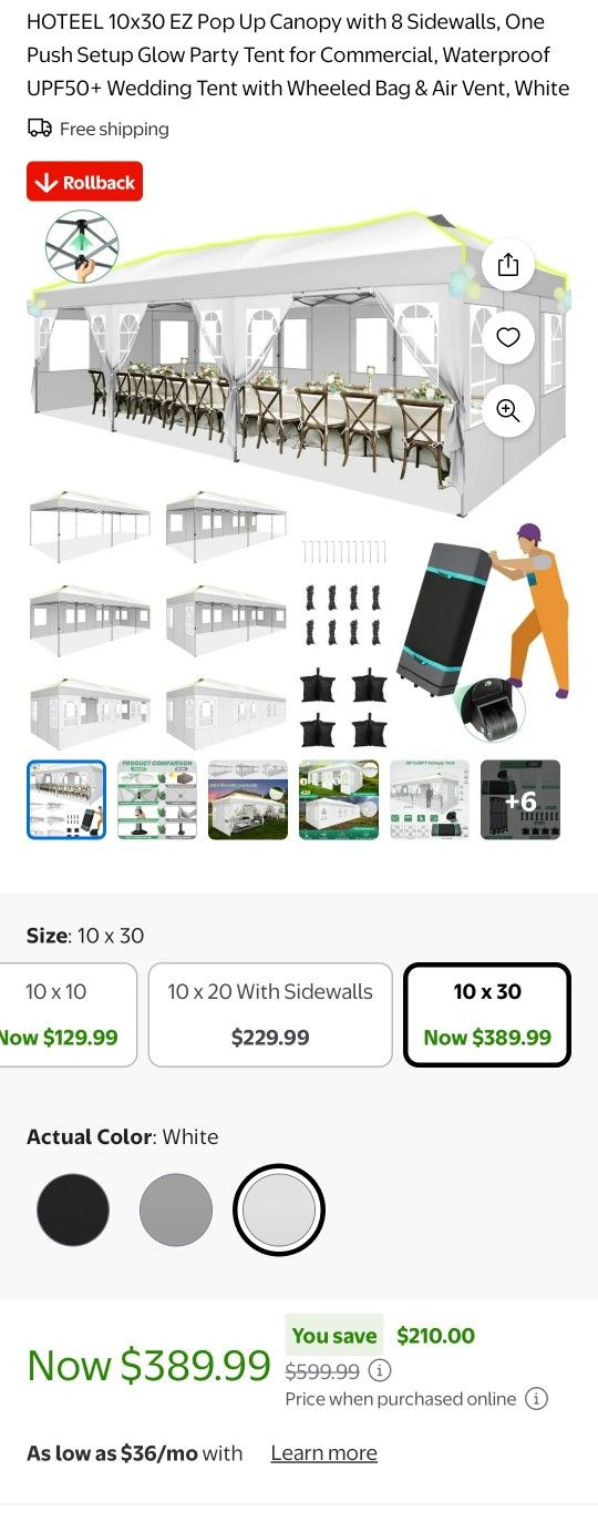 Hoteel 10ft x 30ft Pop Up Party Canopy ( Brand New)