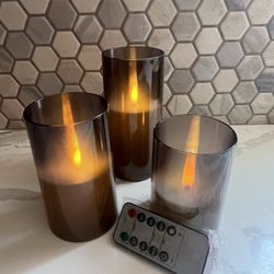 3 Flameless Candles Gray